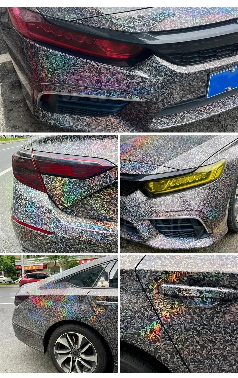 ملصق لفافة فينيل سوداء لفافة هواء، ملصق DIY ملصق سيارة سيارة مووروتسايكل لاصق ذاتي (1 قدم × 3.5 قدم، حرباء)